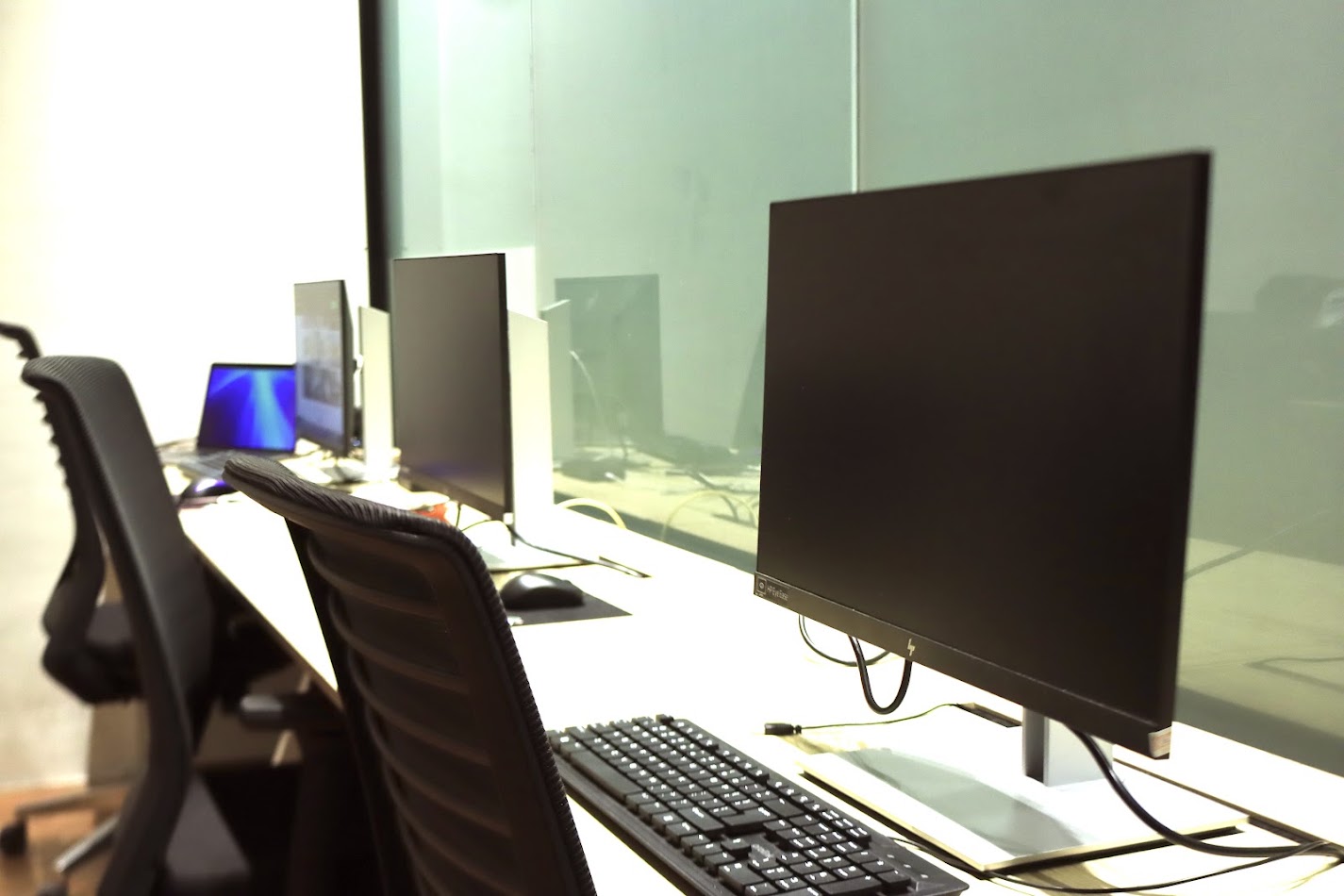 A shared office workspace